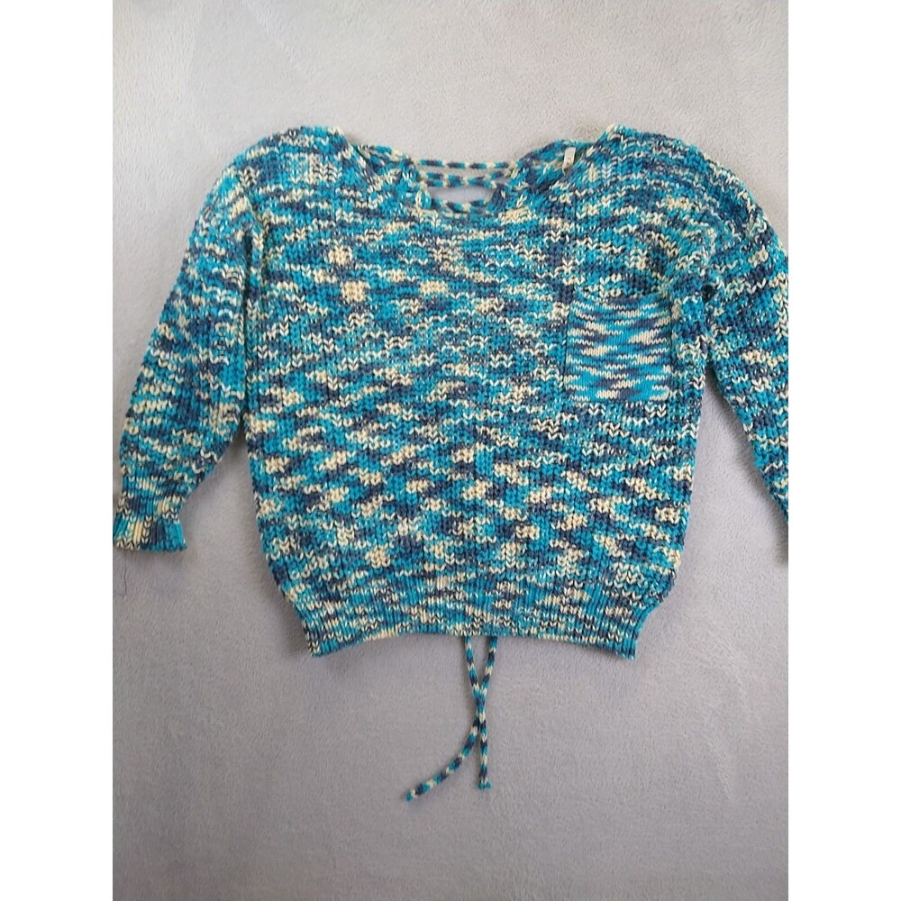 RAGA Anthropologie Chunky Knit Blue Oversized Sweater Size XS Lace up Back Tie